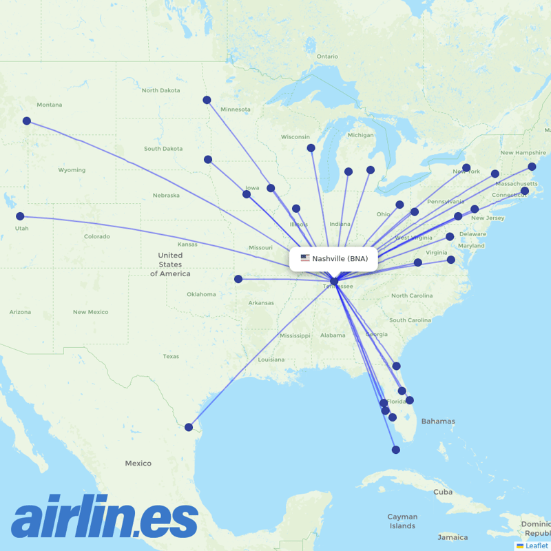 Allegiant Air from Nashville International destination map