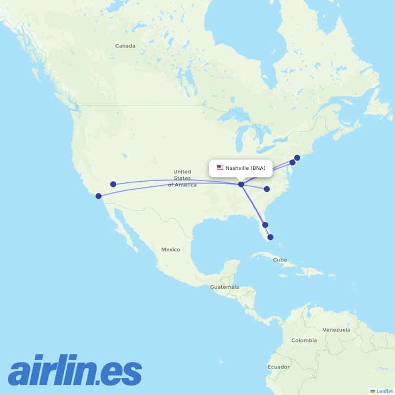 Spirit Airlines from Nashville International destination map
