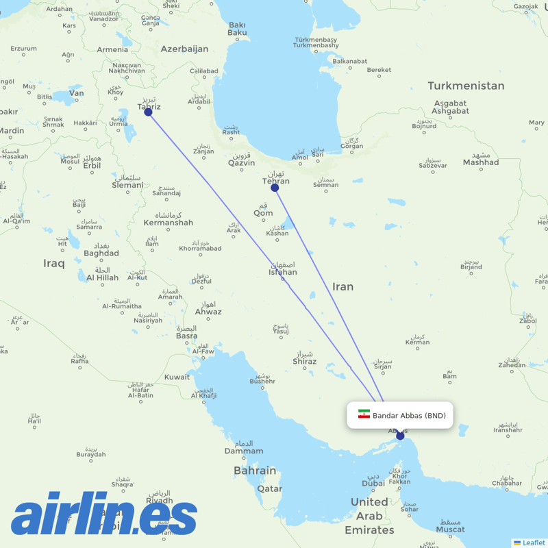 Iran Airtour from Bandar Abbas destination map