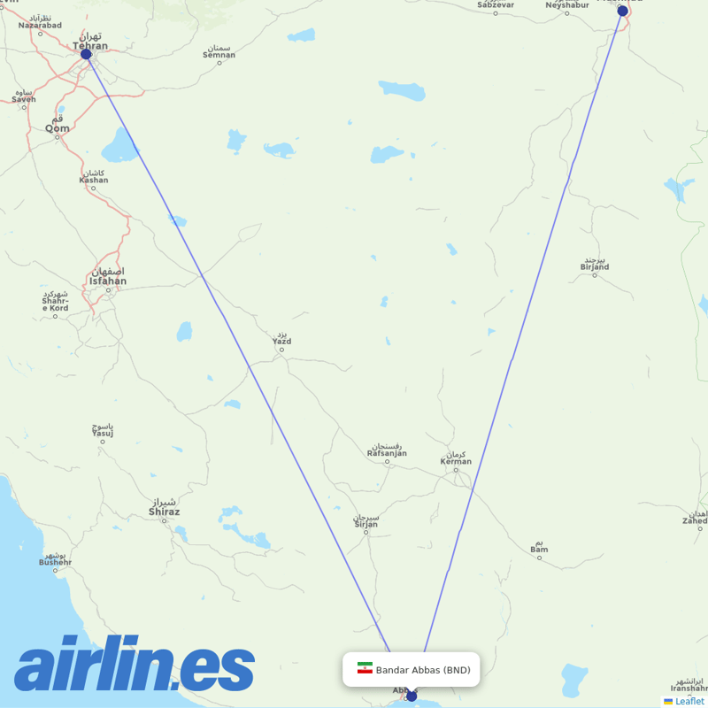 AIS Airlines from Bandar Abbas destination map