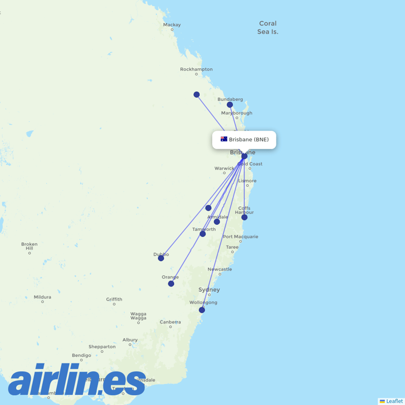 Link Airways from Brisbane International destination map
