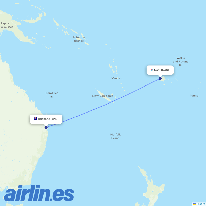 Fiji Airways from Brisbane International destination map