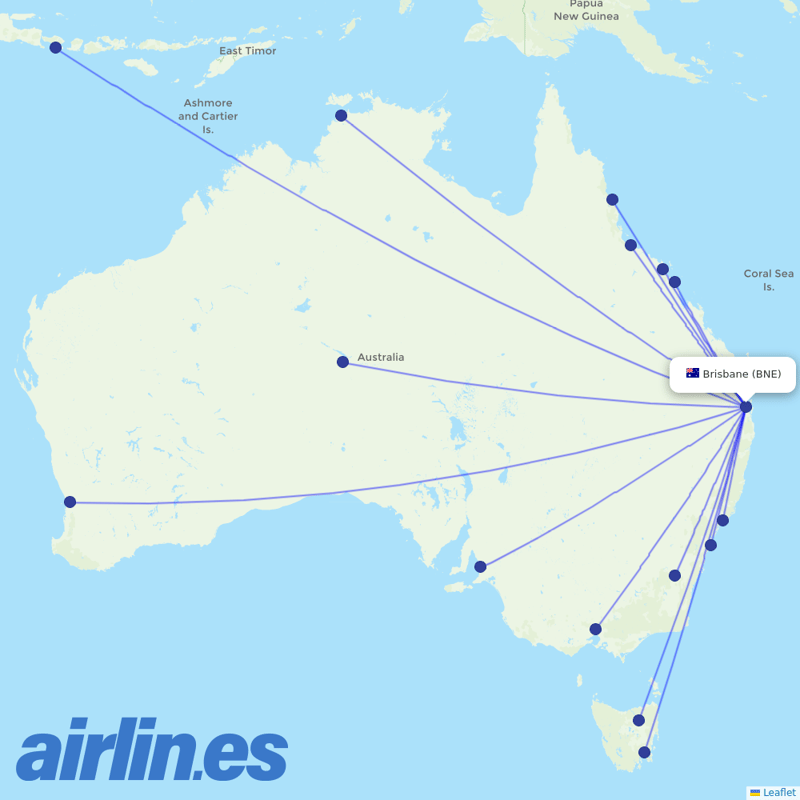 Jetstar from Brisbane International destination map