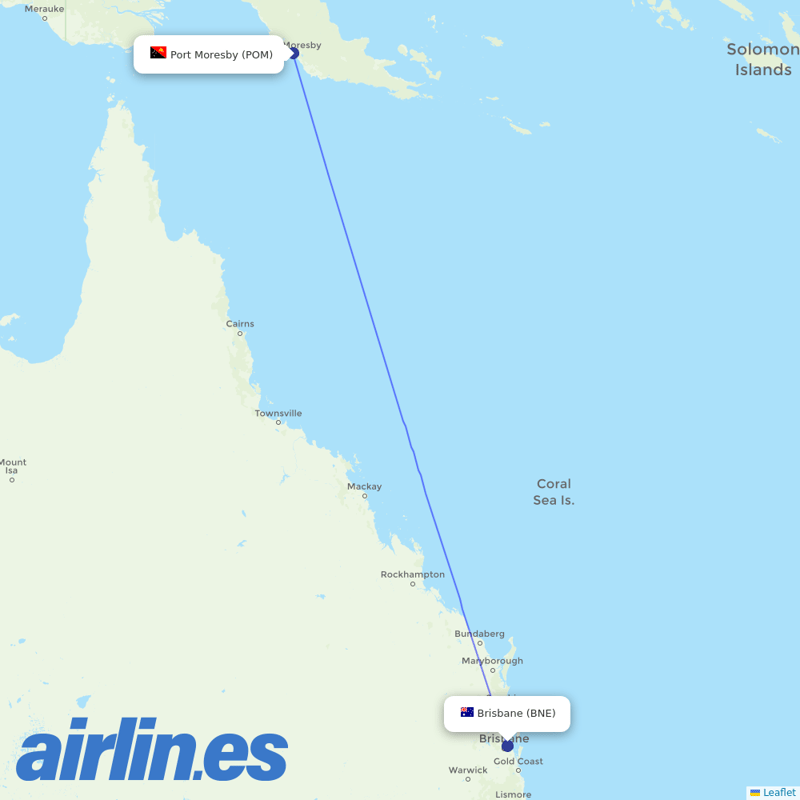 Air Niugini from Brisbane International destination map