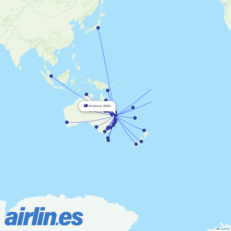 Qantas from Brisbane International destination map