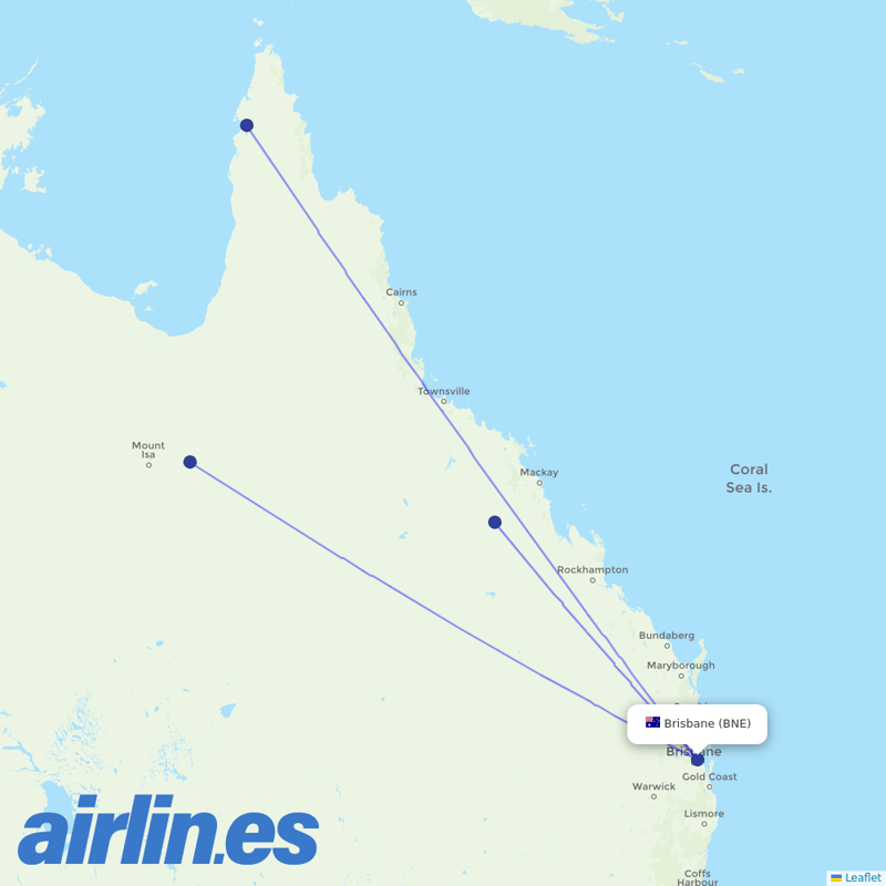 Alliance Airlines from Brisbane International destination map