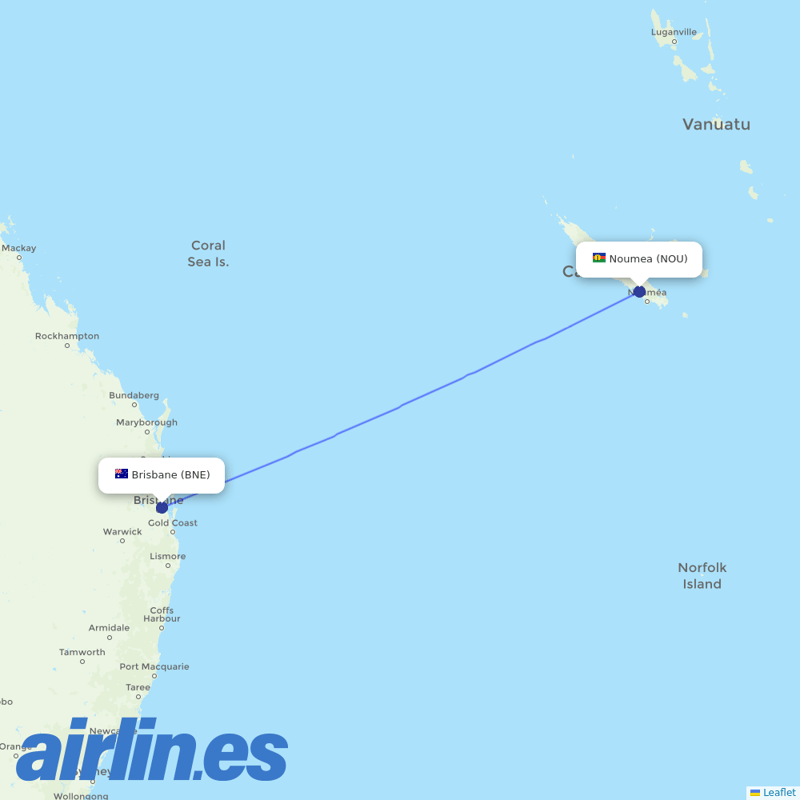 Aircalin from Brisbane International destination map