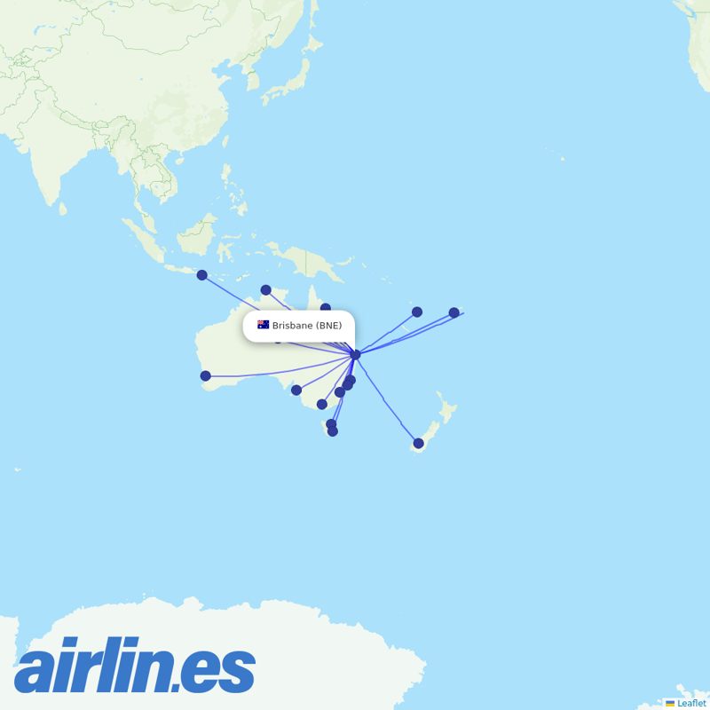 Virgin Australia from Brisbane International destination map