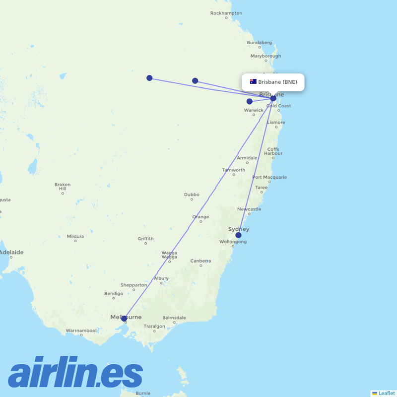 Rex Regional Express from Brisbane International destination map