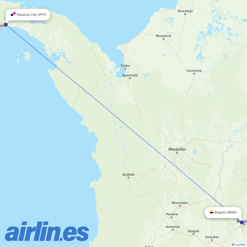 Copa Airlines from El Dorado International Airport destination map