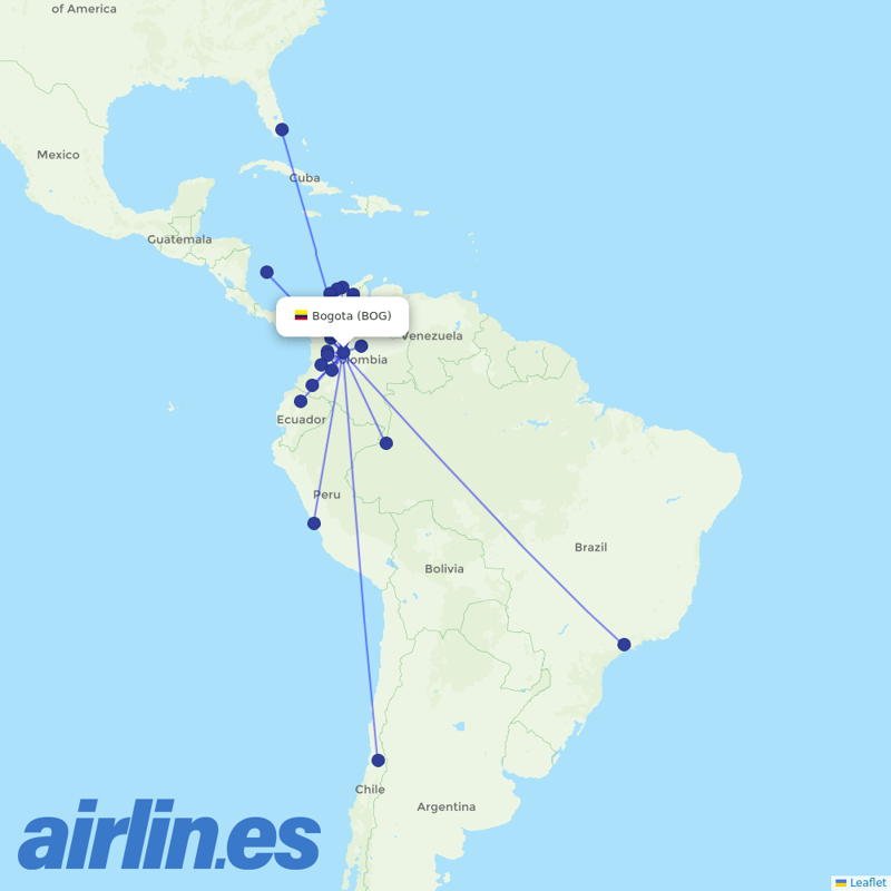 LATAM Airlines from El Dorado International Airport destination map