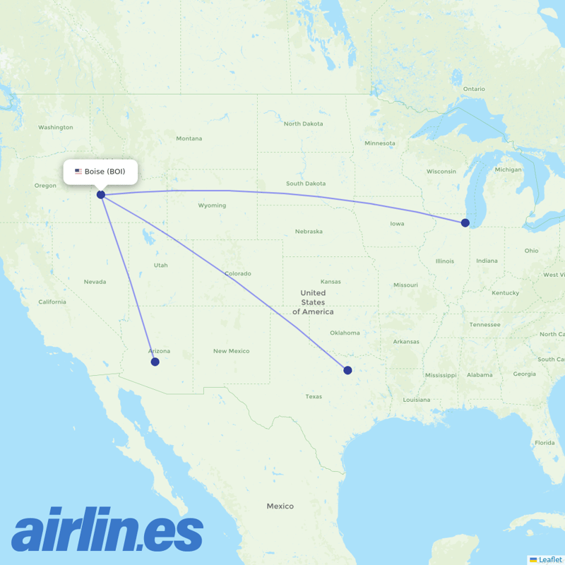 American Airlines from Boise Air Terminal destination map
