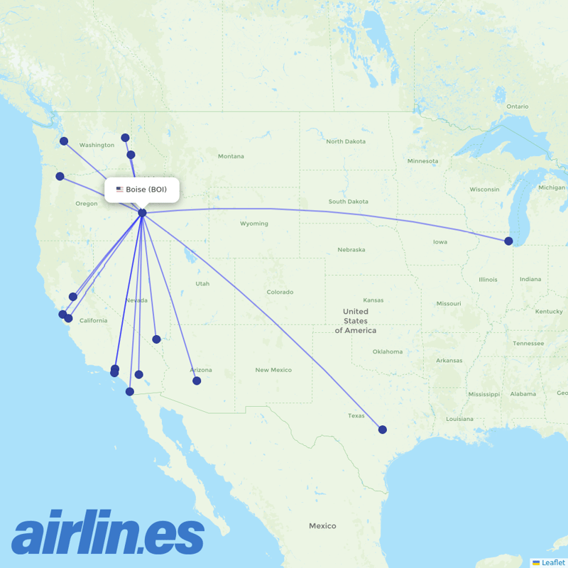 Alaska Airlines from Boise Air Terminal destination map
