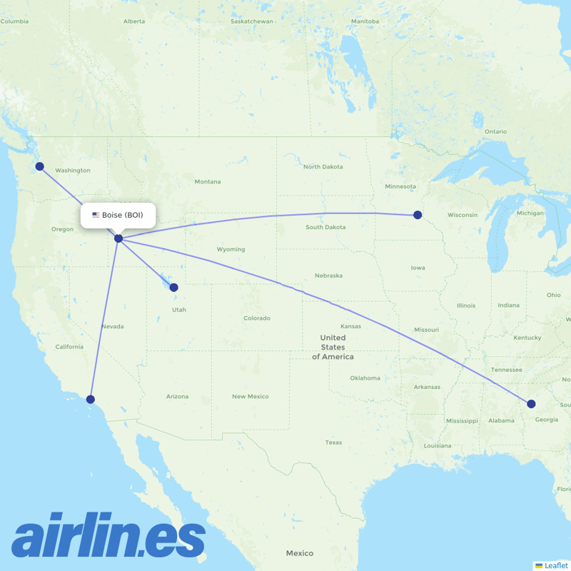 Delta Air Lines from Boise Air Terminal destination map