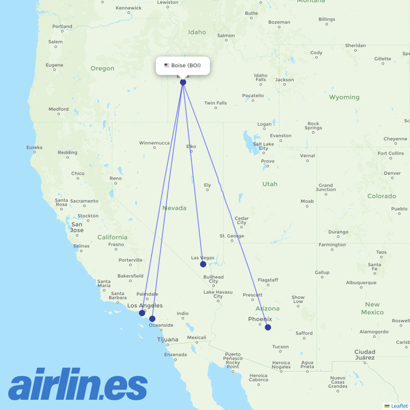 Allegiant Air from Boise Air Terminal destination map