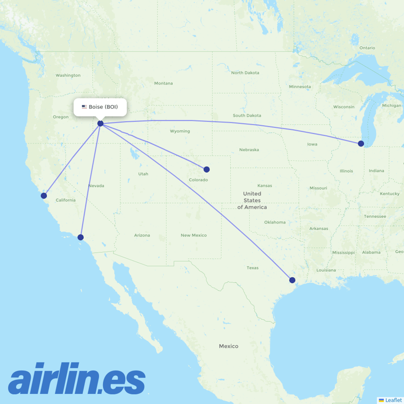 United Airlines from Boise Air Terminal destination map