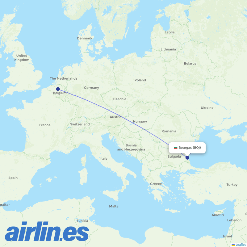 TUI Airlines Belgium from Burgas destination map