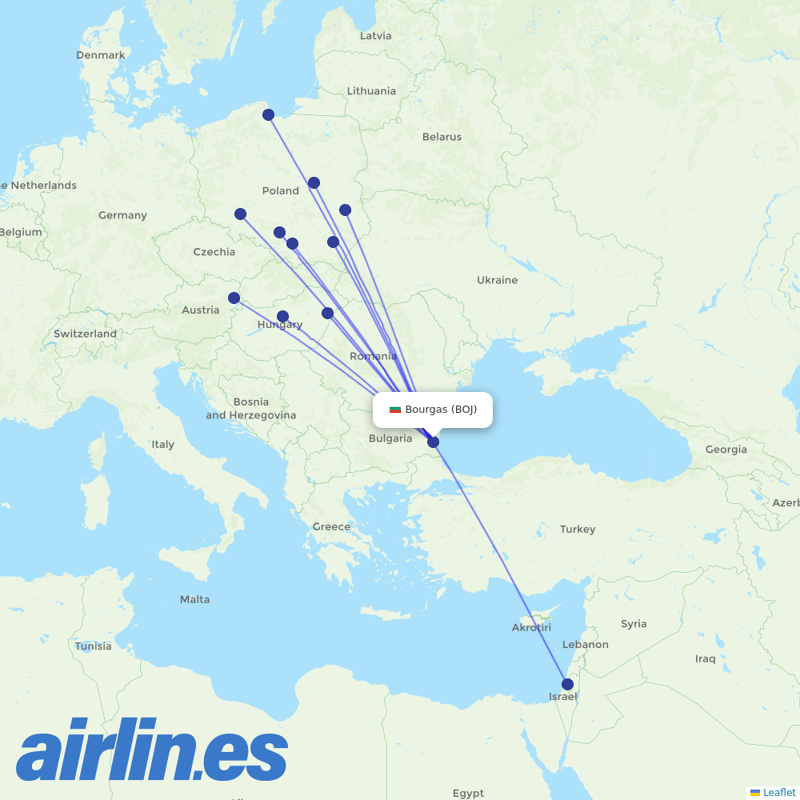 Wizz Air from Burgas destination map
