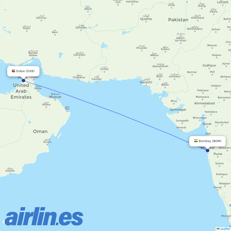 Emirates from Chhatrapati Shivaji Maharaj International Airport destination map