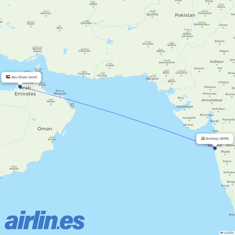 Etihad Airways from Chhatrapati Shivaji Maharaj International Airport destination map