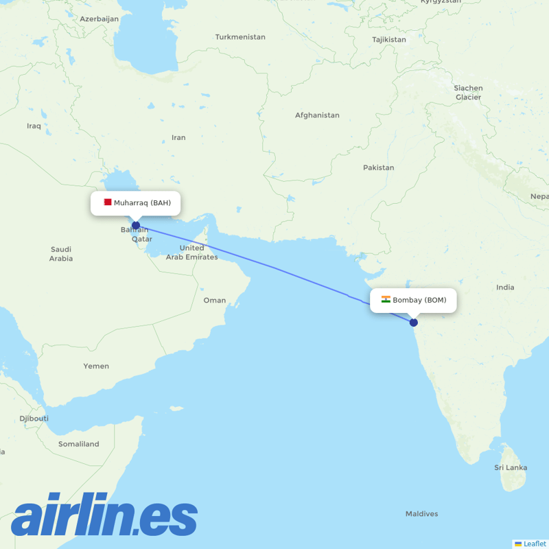 Gulf Air from Chhatrapati Shivaji Maharaj International Airport destination map
