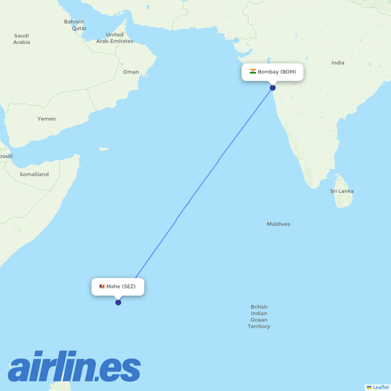 Air Seychelles from Chhatrapati Shivaji Maharaj International Airport destination map