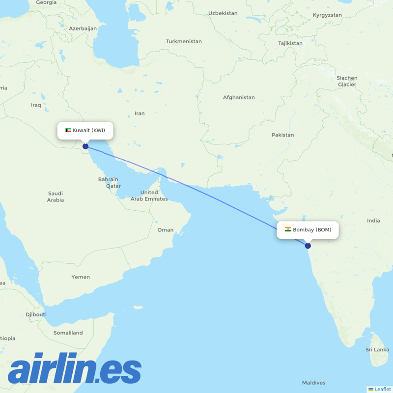 Kuwait Airways from Chhatrapati Shivaji Maharaj International Airport destination map