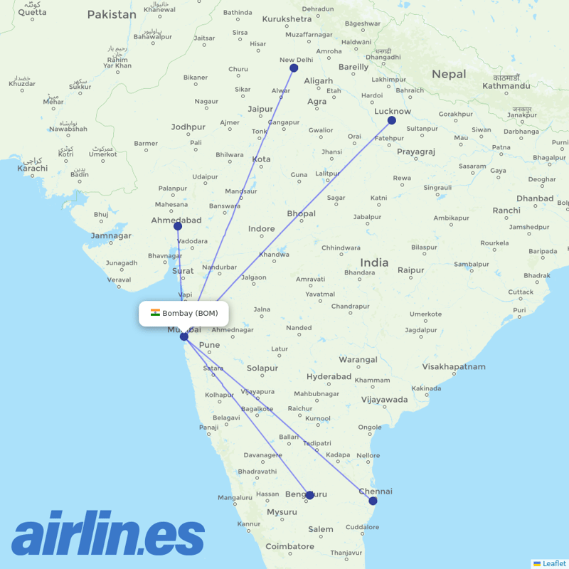 Starlight Airline from Chhatrapati Shivaji Maharaj International Airport destination map