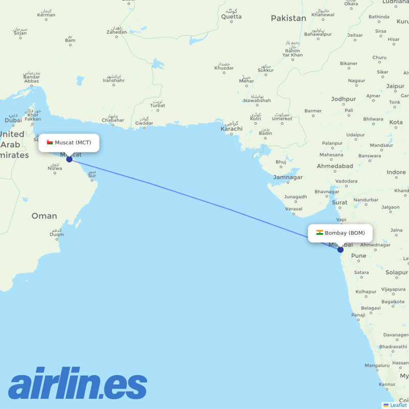 Oman Air from Chhatrapati Shivaji Maharaj International Airport destination map