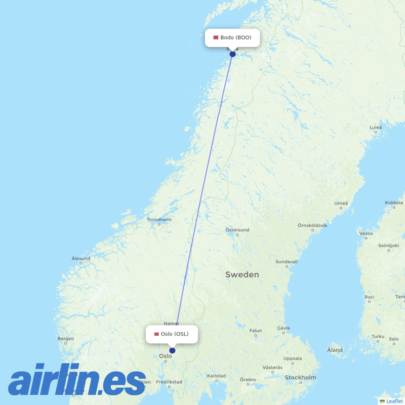 Norwegian Air from Bodo destination map