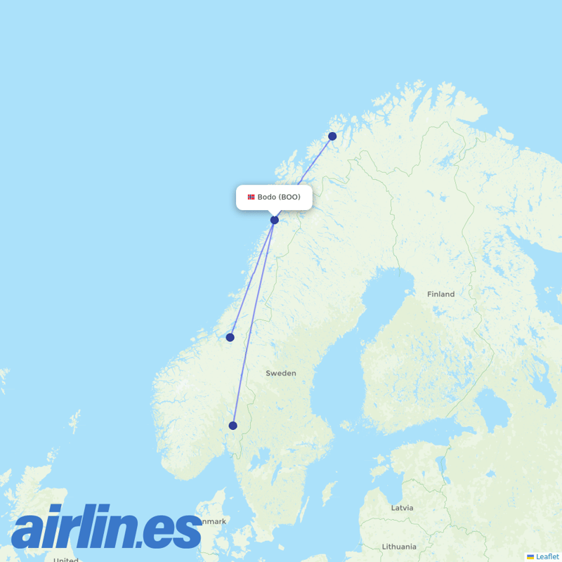 Scandinavian Airlines from Bodo destination map