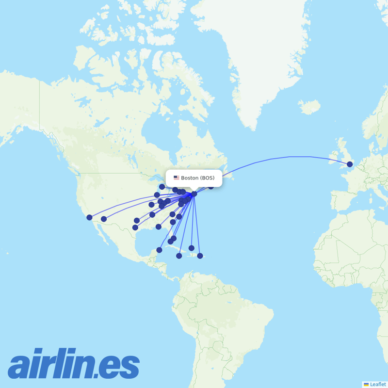 American Airlines from General Edward Lawrence Logan International destination map