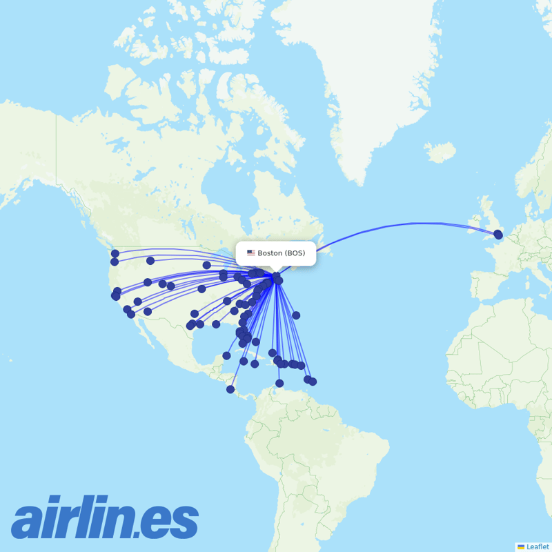 JetBlue Airways from General Edward Lawrence Logan International destination map