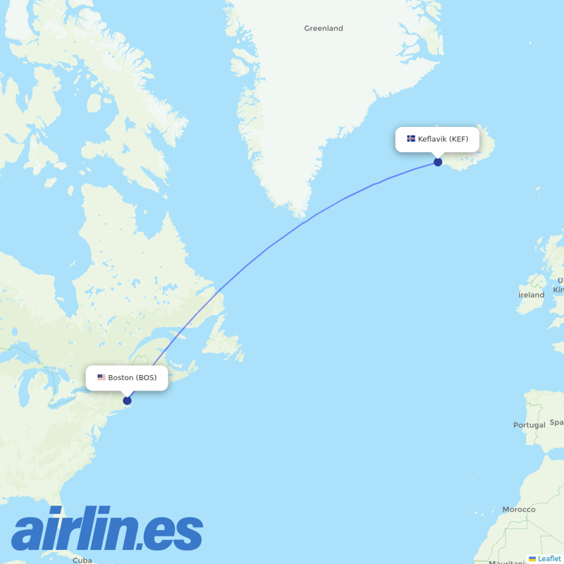 Icelandair from General Edward Lawrence Logan International destination map