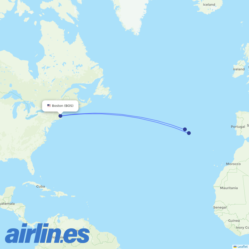 Azores Airlines from General Edward Lawrence Logan International destination map
