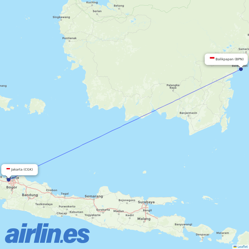 Garuda Indonesia from Sepinggan destination map