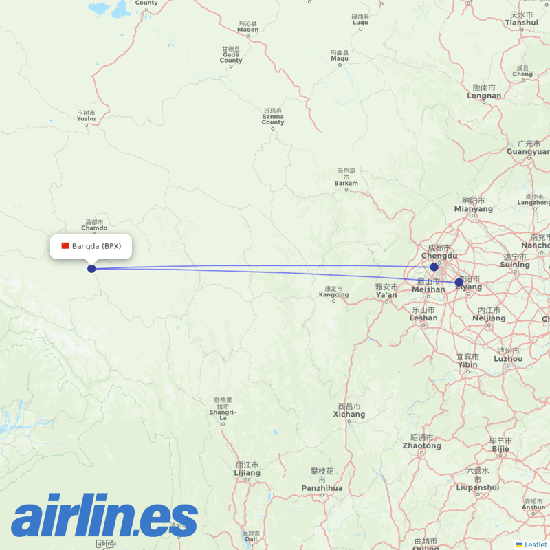 Air China from Bangda destination map