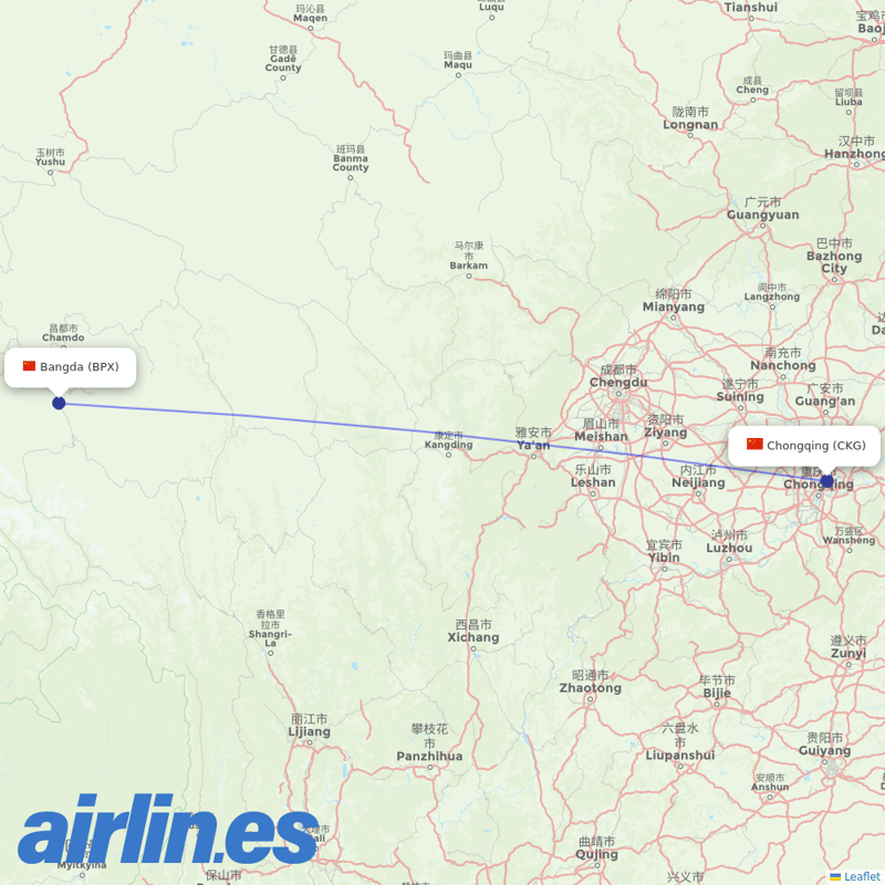 West Air (China) from Bangda destination map