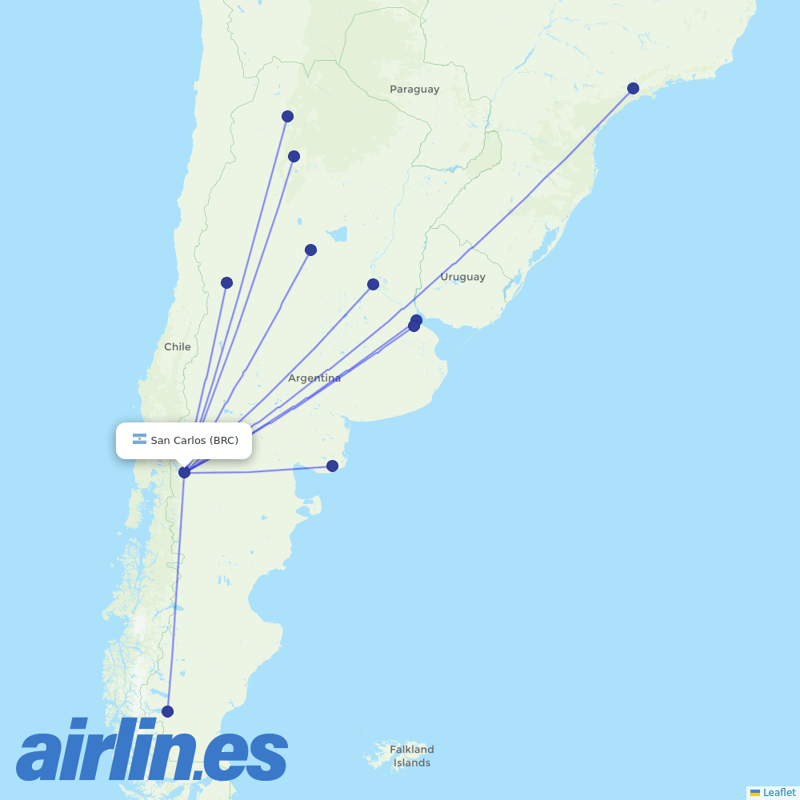 Aerolineas Argentinas from San Carlos destination map