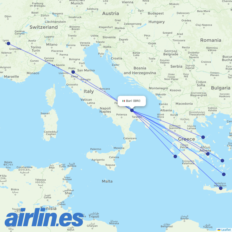 Volotea from Bari Airport destination map