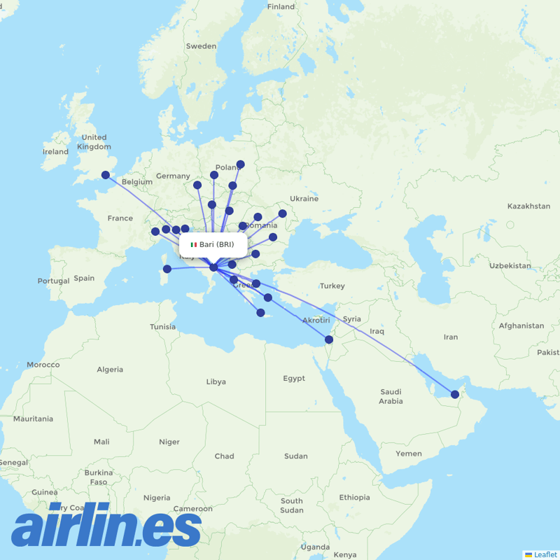 Wizz Air from Bari Airport destination map