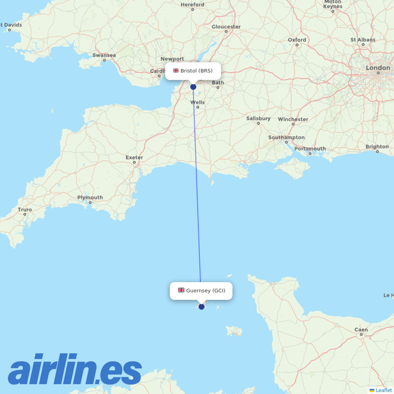 Aurigny Air Services from Bristol Airport destination map