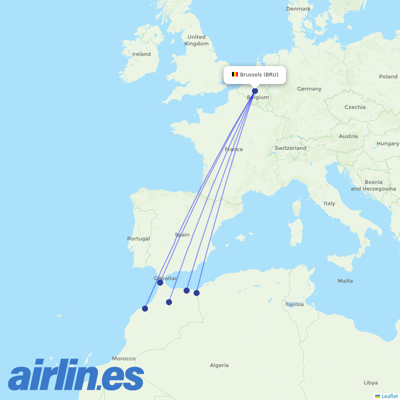 Air Arabia Maroc from Brussels Airport destination map
