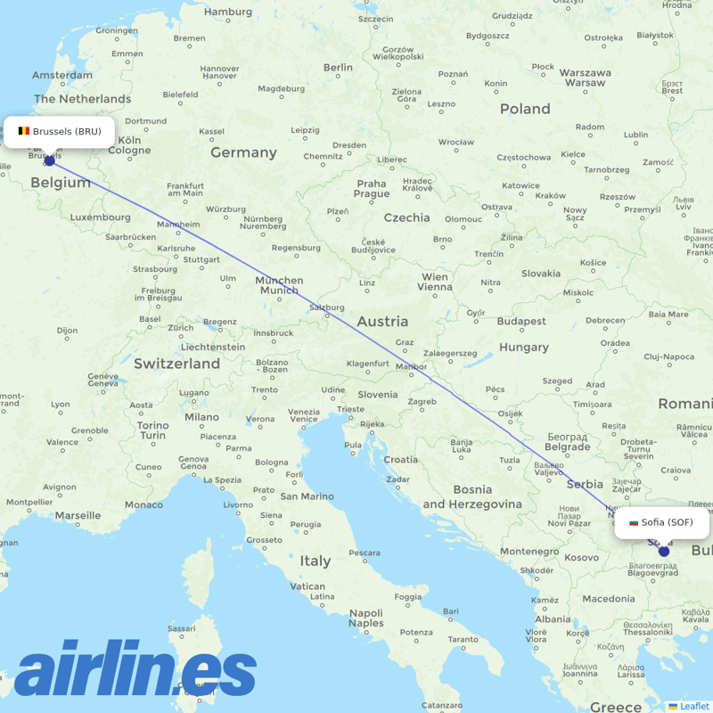 Bulgaria Air from Brussels Airport destination map