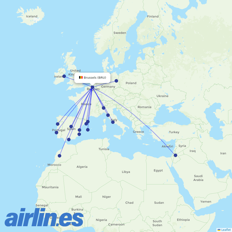 Ryanair from Brussels Airport destination map