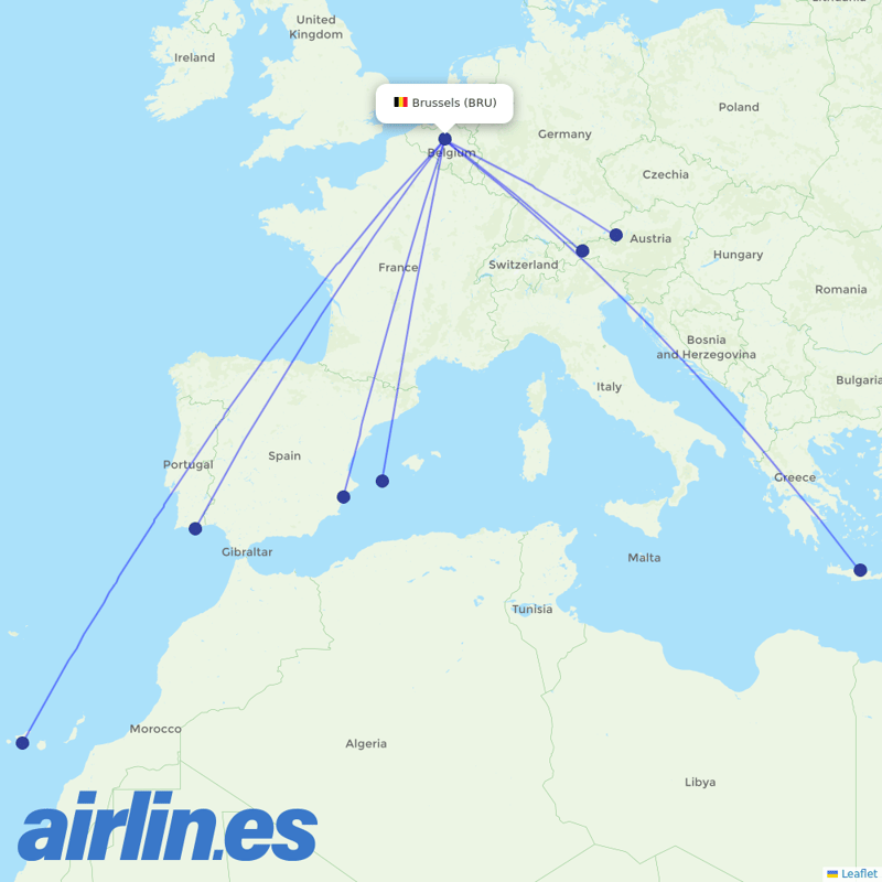 Transavia from Brussels Airport destination map