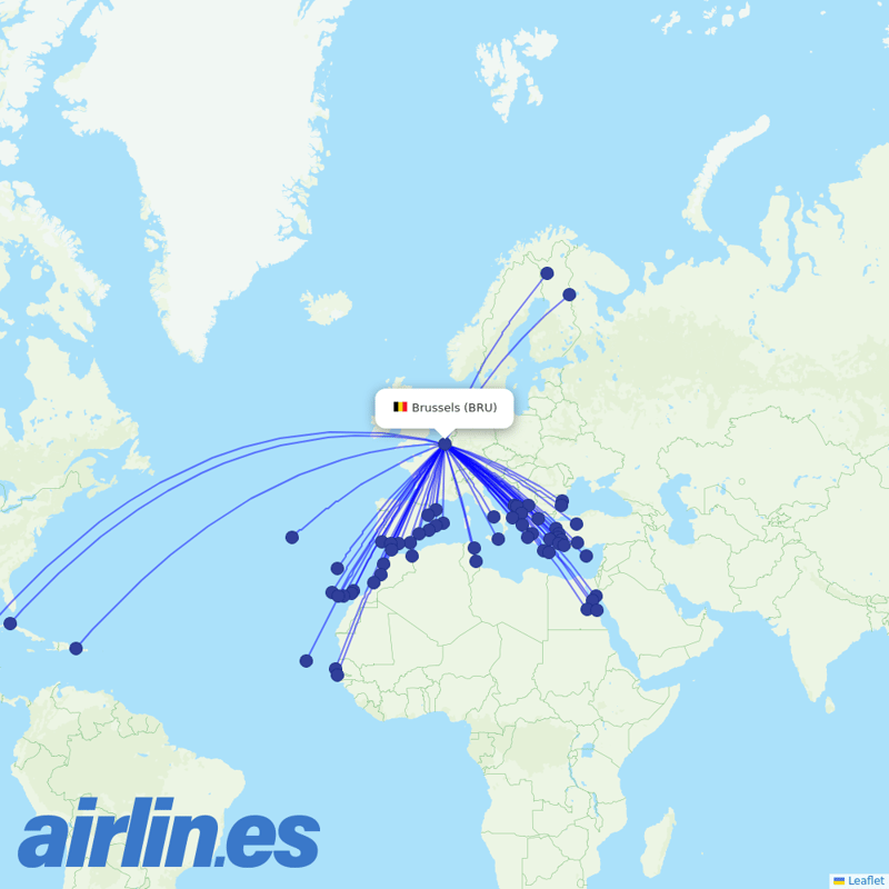 TUI Airlines Belgium from Brussels Airport destination map