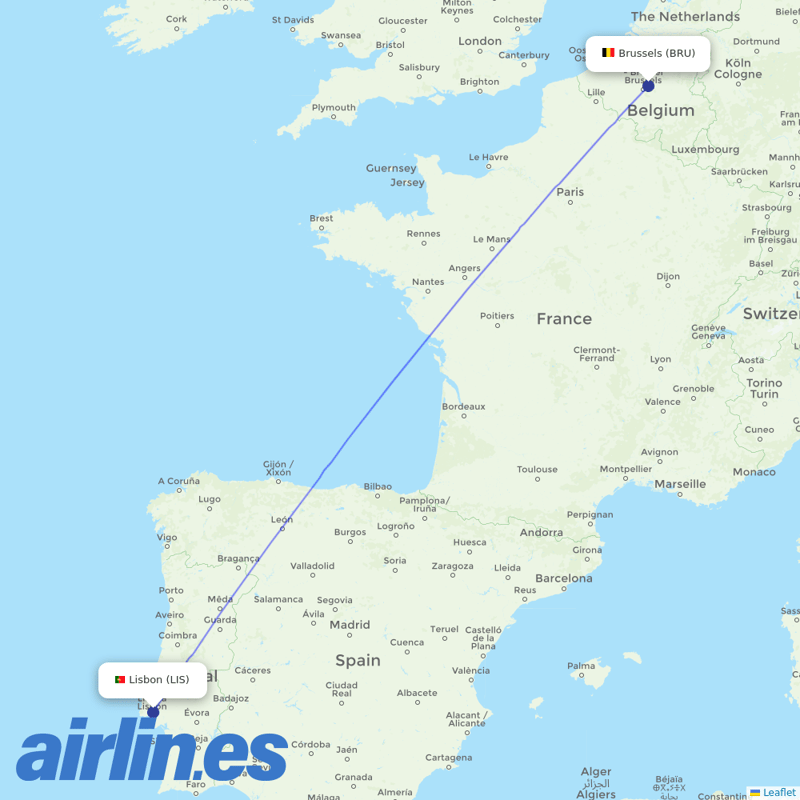 TAP Portugal from Brussels Airport destination map