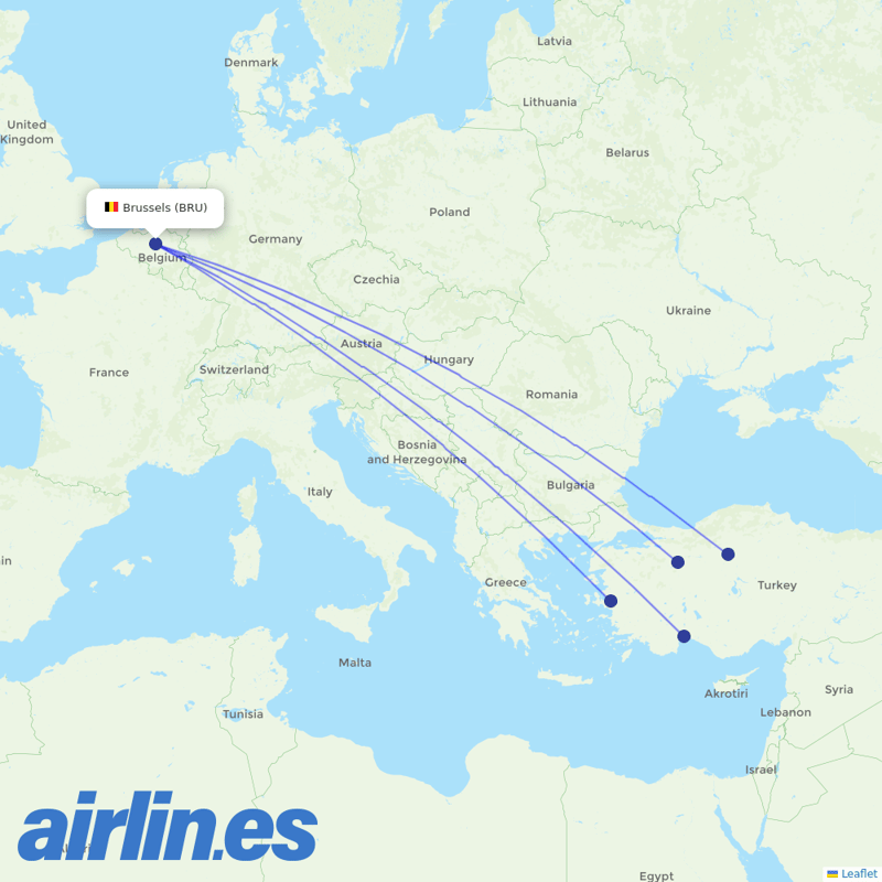SunExpress from Brussels Airport destination map