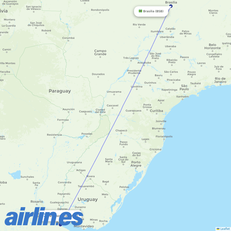Aerolineas Argentinas from Presidente Juscelino Kubitschek destination map
